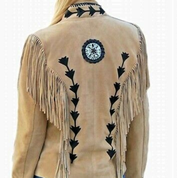 Western Suede Leather Jacket with fringes & beads - Picture 2 of 5